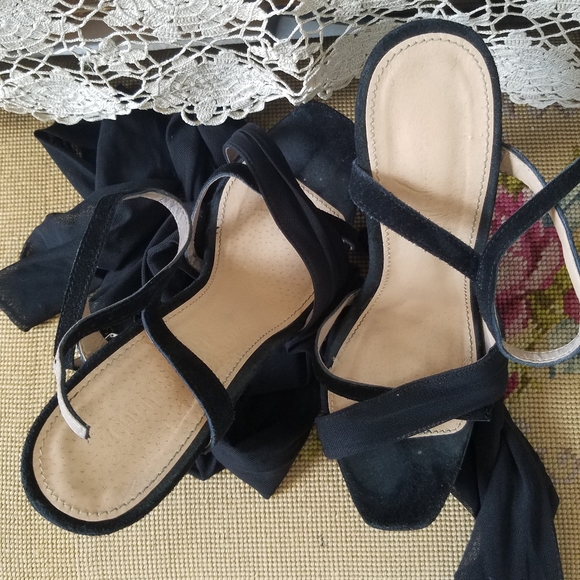 Black Suede Tie Up Smoky Heels - Picture 7 of 15
